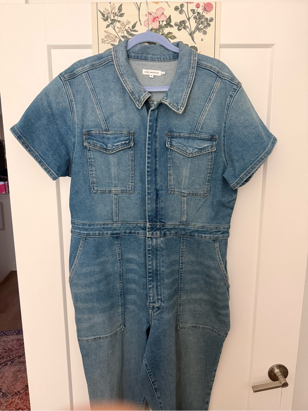 Good American Light Blue Denim Straight-Leg Jumpsuit